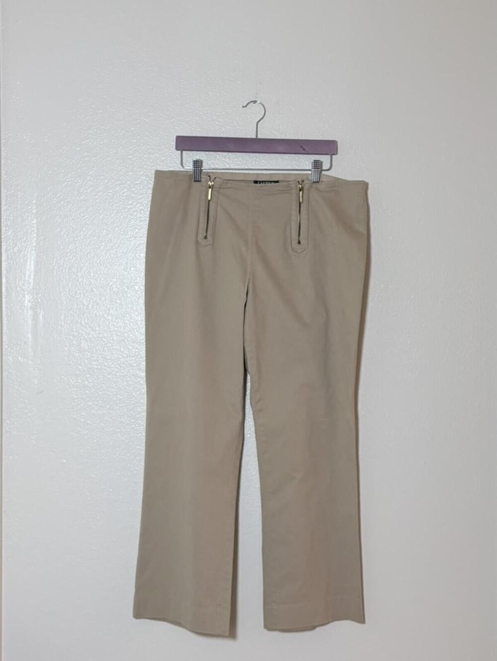 Lauren Ralph Lauren Khaki Pants  Size 16 Gold Zip Pockets